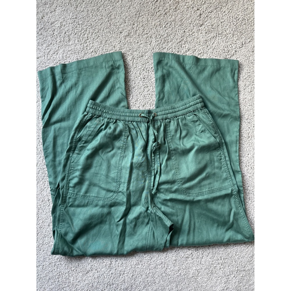 NEW Lands End Tencel Wide Leg Drawstring Pants Green Size‎ 8 Pockets Lightweight
